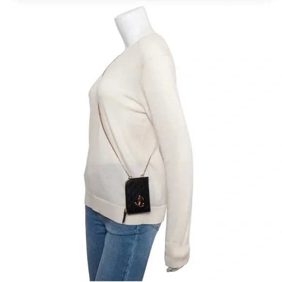 Authentic JIMMY CHOO Black Monogram Embossed Leather JC Logo Chain Card … - Picture 2 of 12